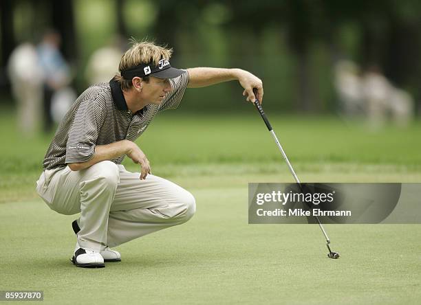 Bank Championship-Round 3: Brad Faxon lines up a putt on the 12th hole during the 3rd round of the 2005 US Bank Championship at Brown Deer Park in...