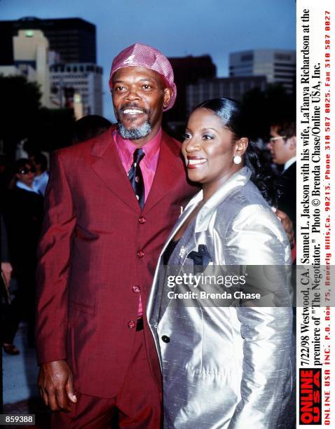 Westwood, CA. Samuel L. Jackson with his wife, LaTanya Richardson at the premiere of "The Negotiator."