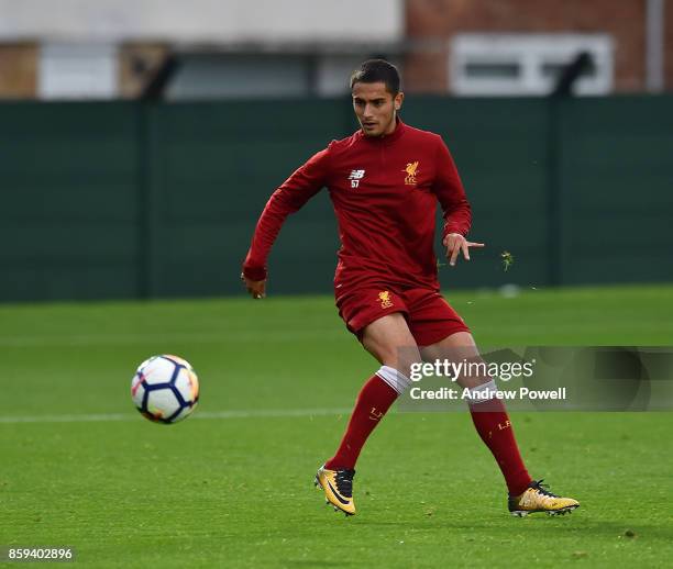 Yan Dhanda of Liverpool during a training session at Melwood Training Ground on October 9, 2017 in Liverpool, England.