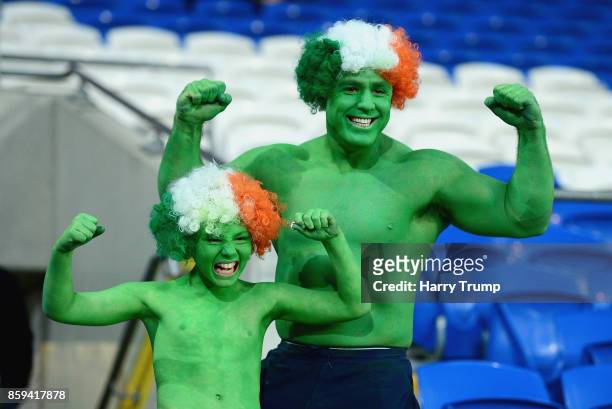 Republic of Ireland fans enjoy the pre match atmosphere prior to the FIFA 2018 World Cup Group D Qualifier between Wales and Republic of Ireland at...
