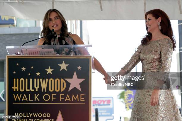 Debra Messing on the Hollywood Walk of Fame" -- Pictured: Mariska Hargitay, Debra Messing at the honoring of Debra Messing with a star on the...