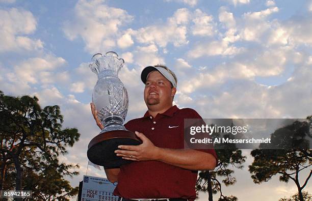 Carl Pettersson poses with the winner's trophy after the final round of the 2005 Chrysler Championship October 30 in Palm Harbor.