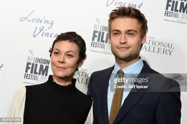 Actors Helen McCrory and Douglas Booth attend the UK Premiere of "Loving Vincent" during the 61st BFI London Film Festival on October 9, 2017 in...