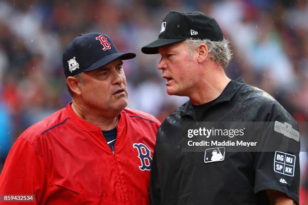 Manager John Farrell of the Boston Red Sox argues a call in the second inning and is ejected from game four of the American League Division Series...