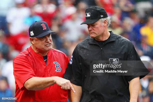 Manager John Farrell of the Boston Red Sox argues a call in the second inning and is ejected from game four of the American League Division Series...