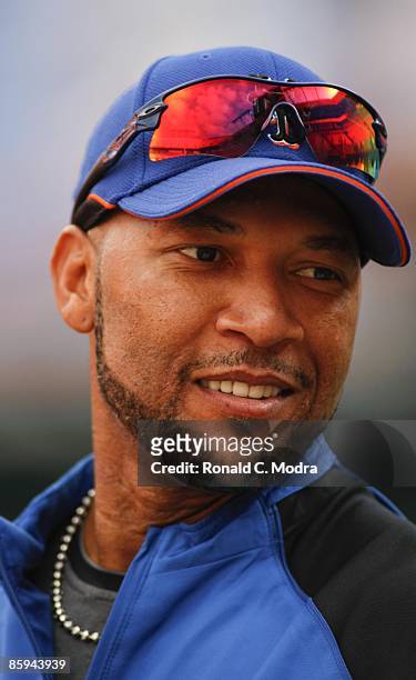 Gary Sheffield of the New York Mets during batting practice before a game against the Florida Marlins at Dolphin Stadium on April 10, 2009 in Miami,...