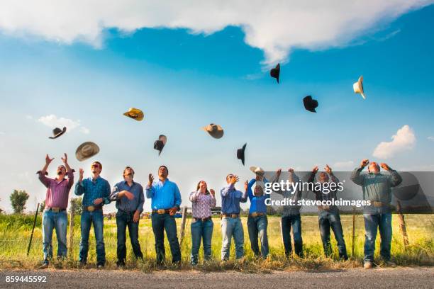 portrait of cowboys and cowgirls - cowboy hat imagens e fotografias de stock