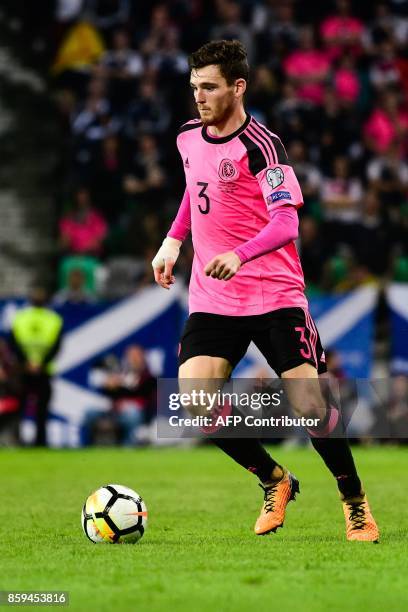 Scotland's Andy Robertson controls the ball during the FIFA World Cup 2018 qualification football match between Slovenia and Scotland at Stadium...