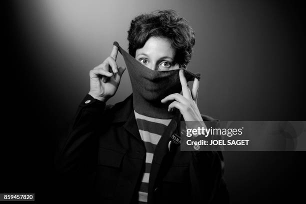 French novelist Alice Zeniter poses during a photo session in Paris on September 28, 2017. / BLACK AND WHITE VERSION