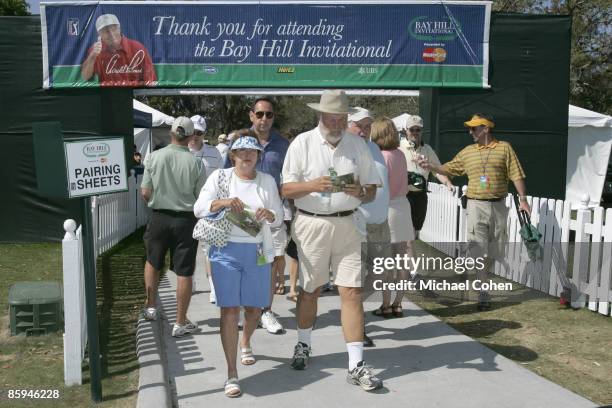 Spectators enter the Fan Zone during the third round of the Bay Hill Invitational presented by MasterCard at the Bay Hill Club in Orlando, Florida on...