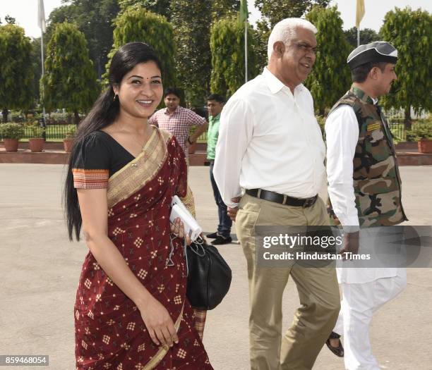 Delhi AAP MLAs Alka Lamba, Madan Lal arrive to attend the session of the Legislative Assembly of National Capital Territory of Delhi in the Assembly...