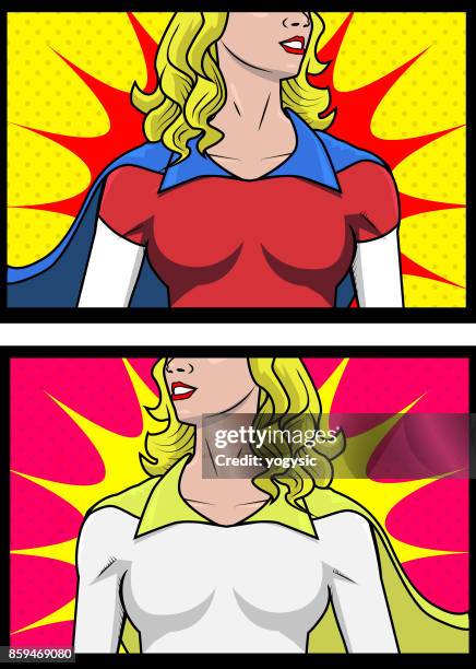 vector retro comic book style female superhero close up - blonde superhero women stock illustrations