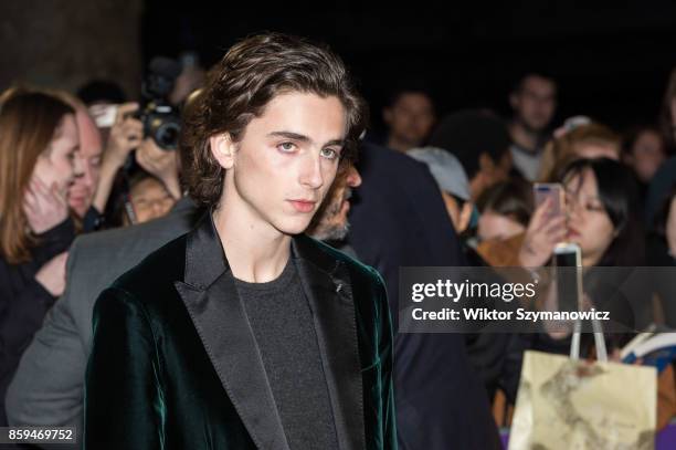 Timothée Chalamet arrives for the UK film premiere of 'Call Me By Your Name' at Odeon Leicester Square during the 61st BFI London Film Festival,...