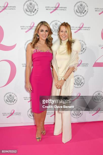 Elizabeth Hurley and Suzanne Johnson attend the 25th Anniversary of the Estee Lauder Companies UK's Breast Cancer Campaign at the US Ambassadors...