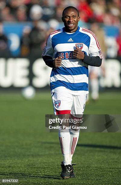 Forward Jeff Cunningham of FC Dallas follows the play during the game against the Toronto FC at BMO Field on April 11, 2009 in Toronto, Canada. The...