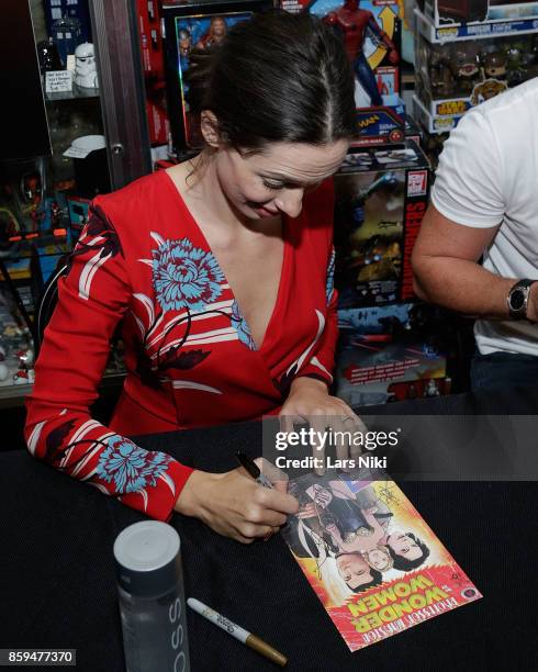 Actress Rebecca Hall attends the Professor Marston and the Wonder Women meet and greet at New York's Forbidden Planet on October 9, 2017 in New York...