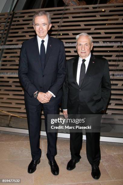 Bernard Arnault and architect Frank Gehry attend 'Etre Moderne: Le MomA a Paris' exhibition at Fondation Louis Vuitton on October 9, 2017 in Paris,...
