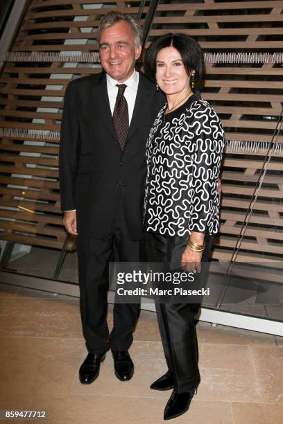 Paloma Picasso and husband Eric Thevenet attend the 'Etre Moderne: Le MoMA a Paris' exhibition at Fondation Louis Vuitton on October 9, 2017 in...