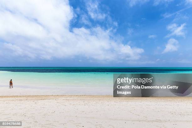 beautiful beach in the bahamas, caribbean ocean and idyllic islands in a sunny day - magens bay stock-fotos und bilder