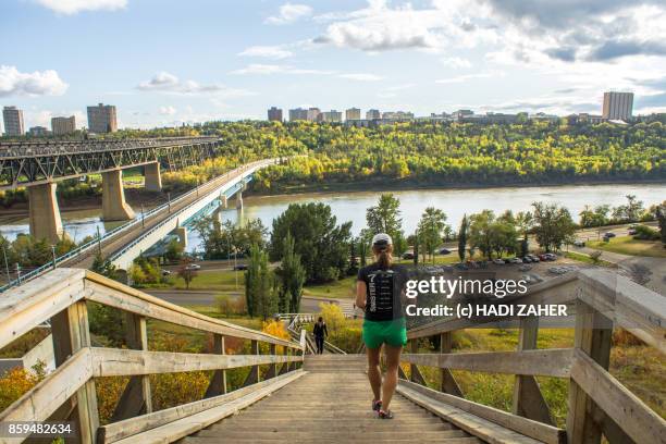 river valley area | edmonton | alberta | canada - edmonton bridge stock pictures, royalty-free photos & images