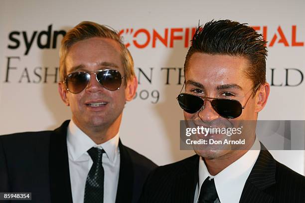 Toby Osmond and Adam Williams attend the David Jones AJC Derby as part of the Tooheys New Autumn Carnival at Royal Randwick on April 11, 2009 in...