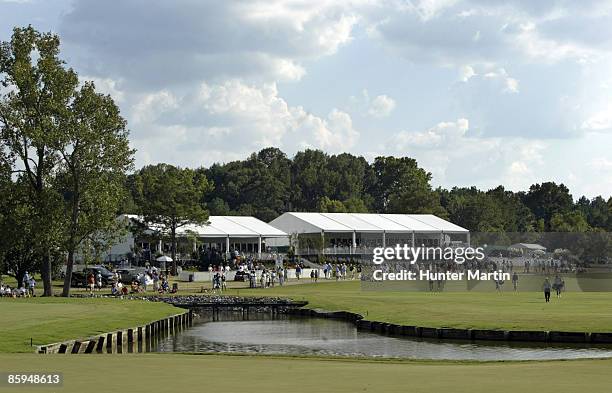 View of the stands around the 18th hole during the final round of the Southern Farm Bureau Classic at Annandale Golf Club in Madison, Mississippi, on...