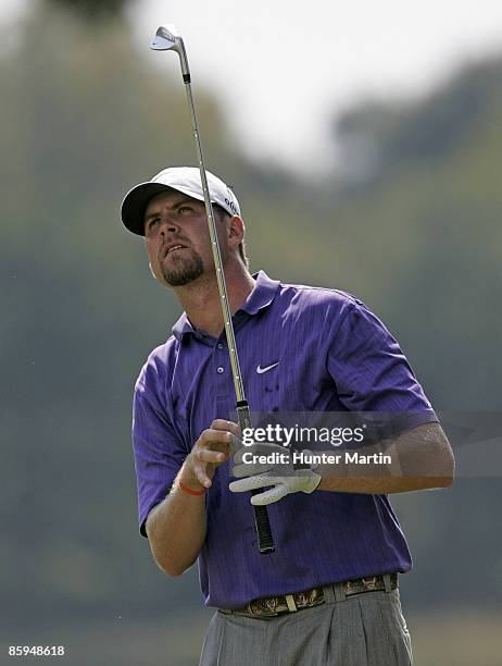 Trahan hits his approach shot on the 9th hole during the third round of the Southern Farm Bureau Classic at Annandale Golf Club in Madison,...