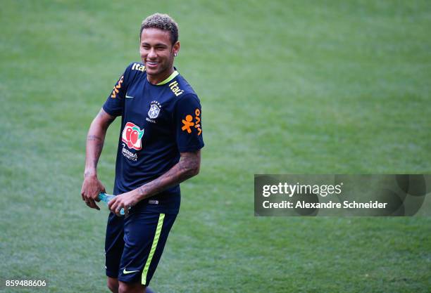 Neymar of Brazil looks on during the Brazil training session for 2018 FIFA World Cup Russia Qualifier match against Chile at Allianz Parque Stadium...