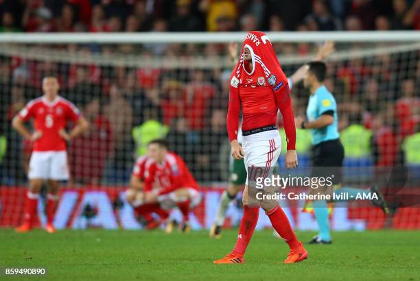 Dejected Aaron Ramsey of Wales after the FIFA 2018 World Cup Qualifier between Wales and Republic of Ireland at Cardiff City Stadium on October 9,...