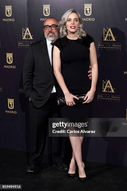 Spanish director Alex de la Iglesia and actress Carolina Bang attend 'Hollywood - Madrid' cocktail at the Casino de Madrid on October 9, 2017 in...