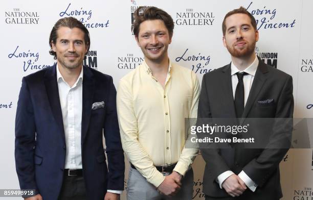 Actors Josh Burdett, Joe Stuckey and Robin Hodges attend the UK Premiere of "Loving Vincent" during the 61st BFI London Film Festival on October 9,...