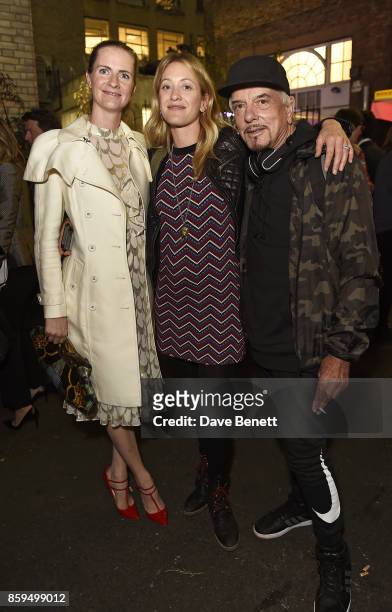 Chloe Delevingne, guest and Nicky Haslam attend the Conde Nast Traveller 20th anniversary party at Vogue House on October 9, 2017 in London, England.