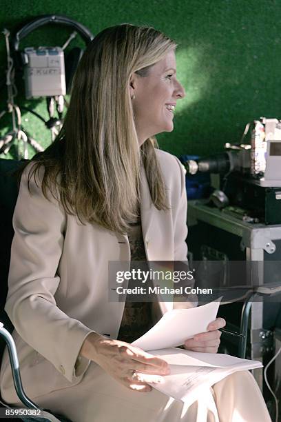 Kelly Tilghman prepares for her Golf Channel broadcast during the first round of the Merrill Lynch Shootout at the Tiburon Golf Club in Naples,...