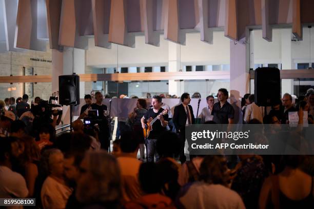 Artists and musicians gathered at the Palacio das Artes during the "Faca Voce Mesmo Sua Capela Sistina" exhibition by artist Pedro Moraleida, in Belo...