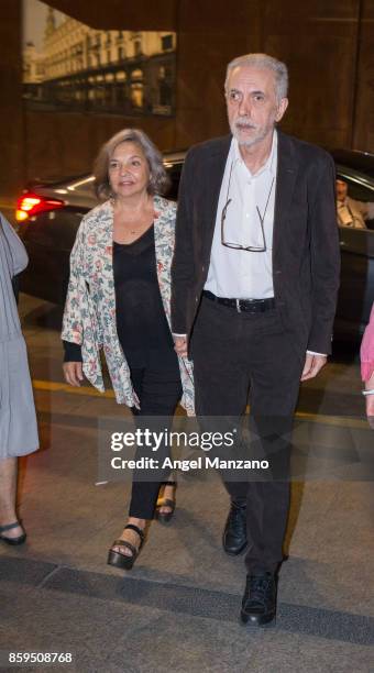 Cristina Huete and film director Fernando Trueba arrive at the 'Hollywood- Madrid' Cocktail at Casino de Madrid on October 9, 2017 in Madrid, Spain.