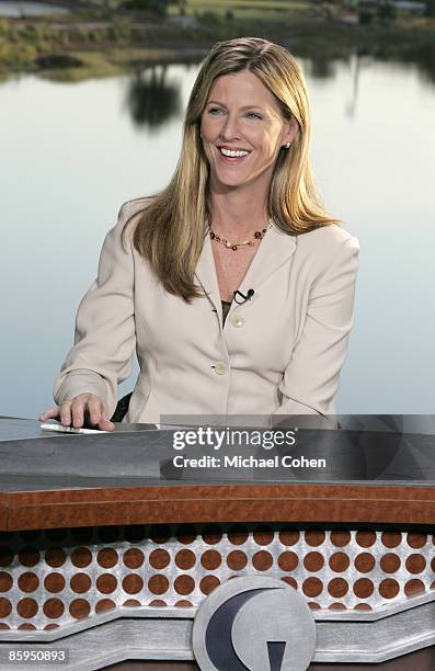 Kelly Tilghman, of The Golf Channel, broadcasting during the first round of the Merrill Lynch Shootout at the Tiburon Golf Club in Naples, Florida on...