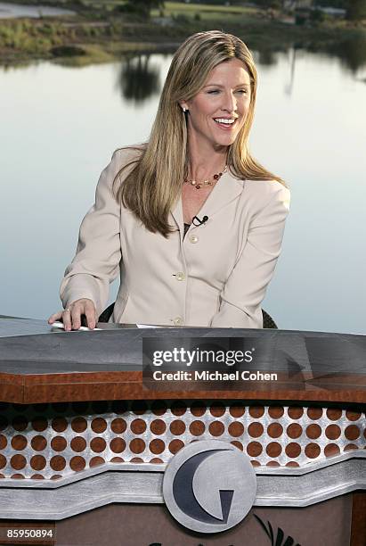 Kelly Tilghman, of The Golf Channel, broadcasting during the first round of the Merrill Lynch Shootout at the Tiburon Golf Club in Naples, Florida on...