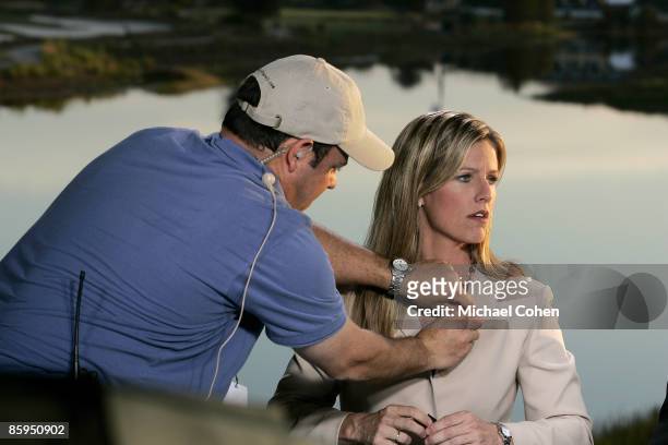 Kelly Tilghman, of The Golf Channel, broadcasting during the first round of the Merrill Lynch Shootout at the Tiburon Golf Club in Naples, Florida on...