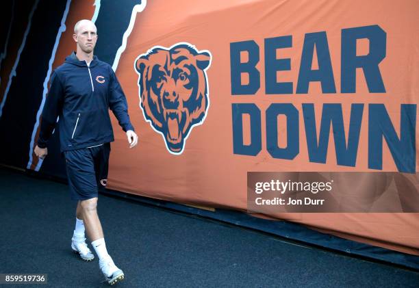 Quarterback Mike Glennon of the Chicago Bears walks out to the field prior to the game against the Minnesota Vikings at Soldier Field on October 9,...