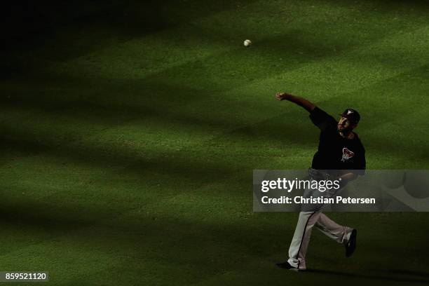 Martinez of the Arizona Diamondbacks warms up before the National League Divisional Series game three against the Los Angeles Dodgers at Chase Field...