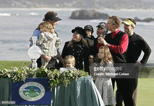 Phil Mickelson and his family after he won the 2007 AT&T Pebble Beach National Pro-Am on the Pebble Beach Golf Links in Pebble Beach, California on...