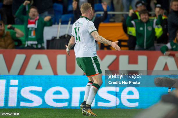 James McClean of Ireland celebrates his scoring during the FIFA World Cup 2018 Qualifying Round Group D match between Wales and Republic of Ireland...