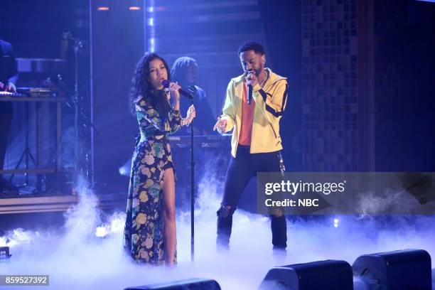 Episode 0754 -- Pictured: Singer Jhené Aiko performs "Moments" with Big Sean on October 9, 2017 --