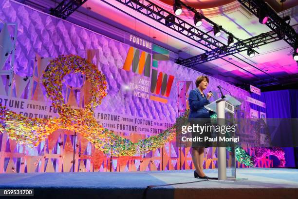 Senator, State of Minnesota, Amy Klobuchar speaks onstage at the Fortune Most Powerful Women Summit on October 9, 2017 in Washington, DC.