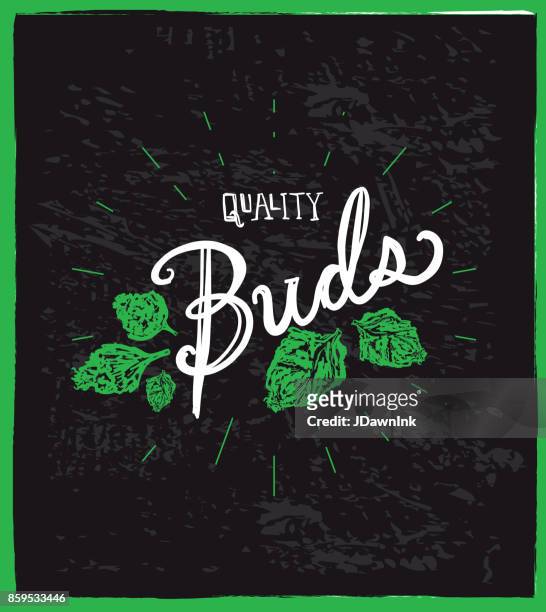 cannabis weed culture quality buds hand drawn labels designs - bud stock illustrations
