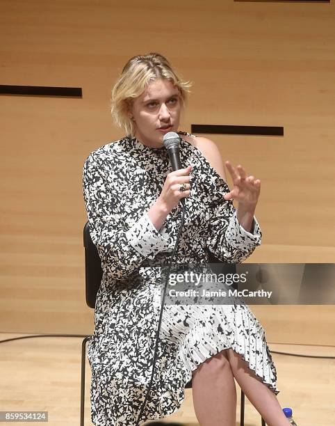 Greta Gerwig attends the 55th New York Film Festival - NYFF Live - Greta Gerwig, "Lady Bird" at Elinor Bunin Munroe Film Center on October 9, 2017 in...