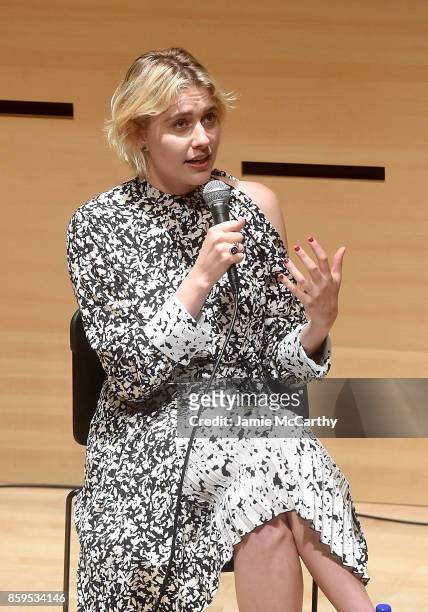 Greta Gerwig attends the 55th New York Film Festival - NYFF Live - Greta Gerwig, "Lady Bird" at Elinor Bunin Munroe Film Center on October 9, 2017 in...