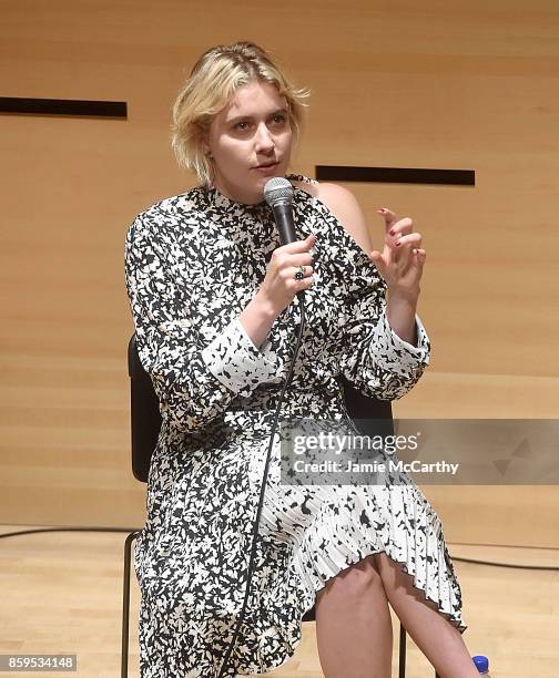 Greta Gerwig attends the 55th New York Film Festival - NYFF Live - Greta Gerwig, "Lady Bird" at Elinor Bunin Munroe Film Center on October 9, 2017 in...