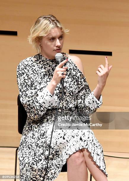 Greta Gerwig attends the 55th New York Film Festival - NYFF Live - Greta Gerwig, "Lady Bird" at Elinor Bunin Munroe Film Center on October 9, 2017 in...