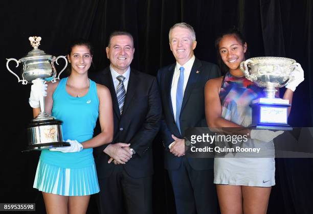 Australian tennis player Jaimee Fourlis, The Minister for Sport and Major Events John Eren, Craig Tiley the Australian Open Tournament Director and...
